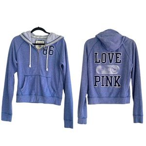 PINK Victorias Secret LOVE Hoodie Sweatshirt Zip Front. Blue Women’s large